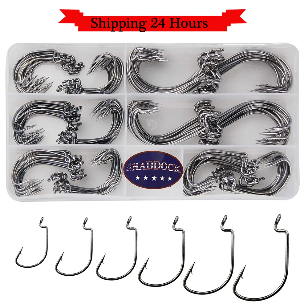 

150Pcs/Box 38105 High Carbon Steel Offset Worm Fishing Hooks Sharp Barb Sports Circle Bait Hook Jig For Salt Water Fishing