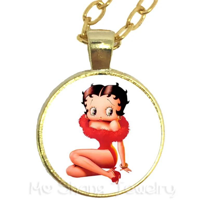 

Lovely Betty Boop Necklace American Style Famous Cartoon Characters Glass Cabochon Handmade Party Favors Girl Women Sweaterchain