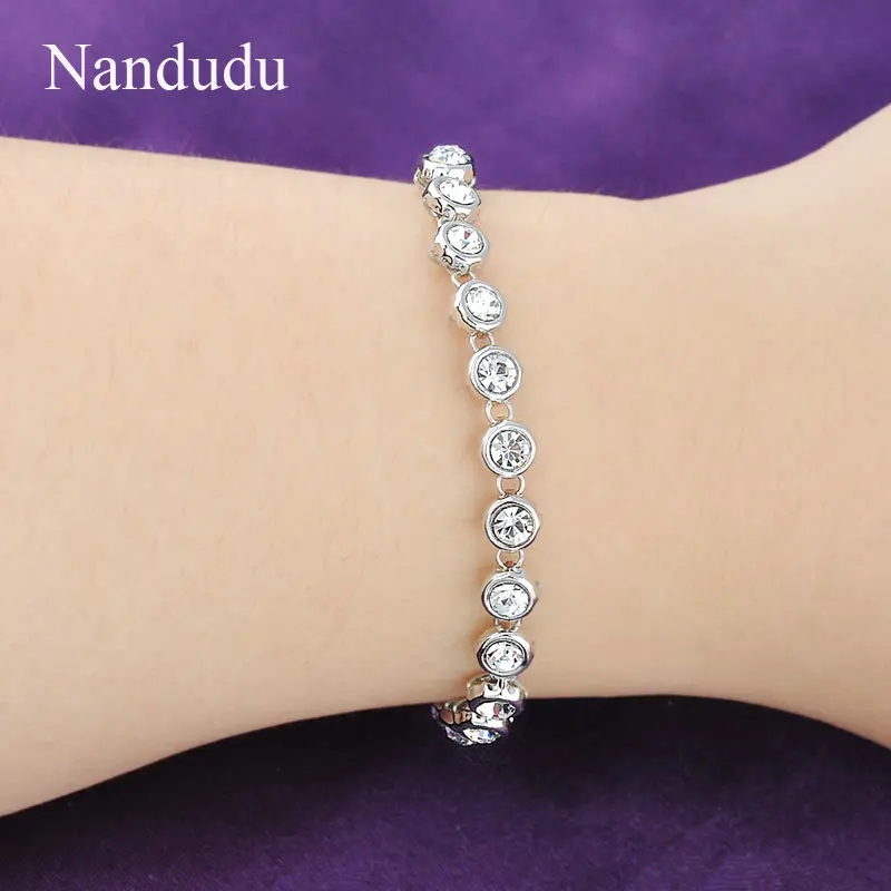 Nandudu блестящие белое золото Цвет Теннисный браслет Ясно австрийский цепочка из