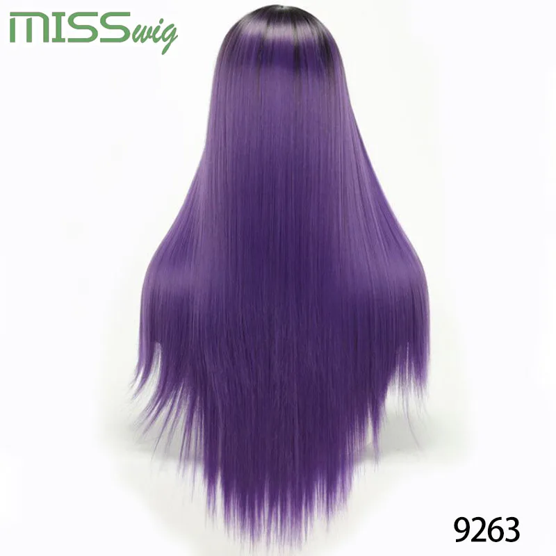 Purple Мисс парик длинные прямые парики синтетические волосы Розовый Фиолетовый Черный Омбре красный зеленый серый цвета парик для женщин высокая температура - Цвет: Purple