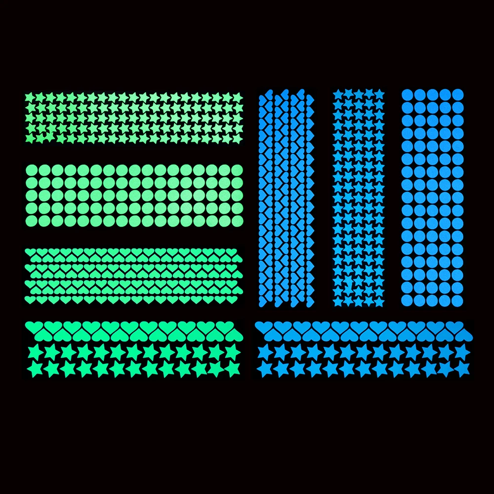 1 лист ПВХ сердца точки звезды Светящиеся в темноте флуоресцентные настенные