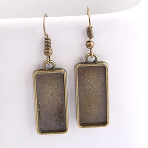 antique bronze Reidgaller 10 шт. прямоугольник кабошон Серьга База Установка заготовки 10x25 мм розовое золото черный металлический ободок лотки для изготовление сережек - Цвет: antique bronze