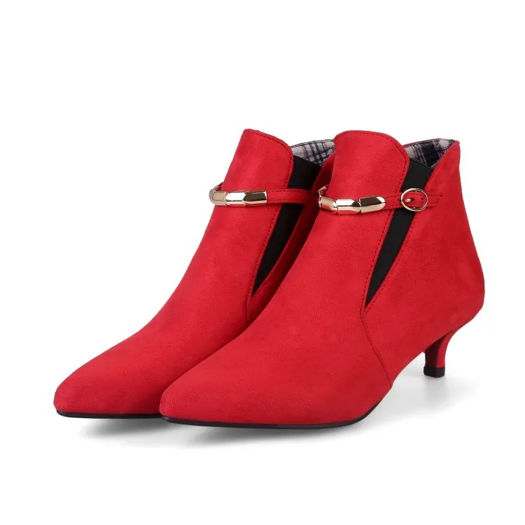 Женские ботинки на тонком каблуке botas femininas de inverno с пряжкой острым носком теплая