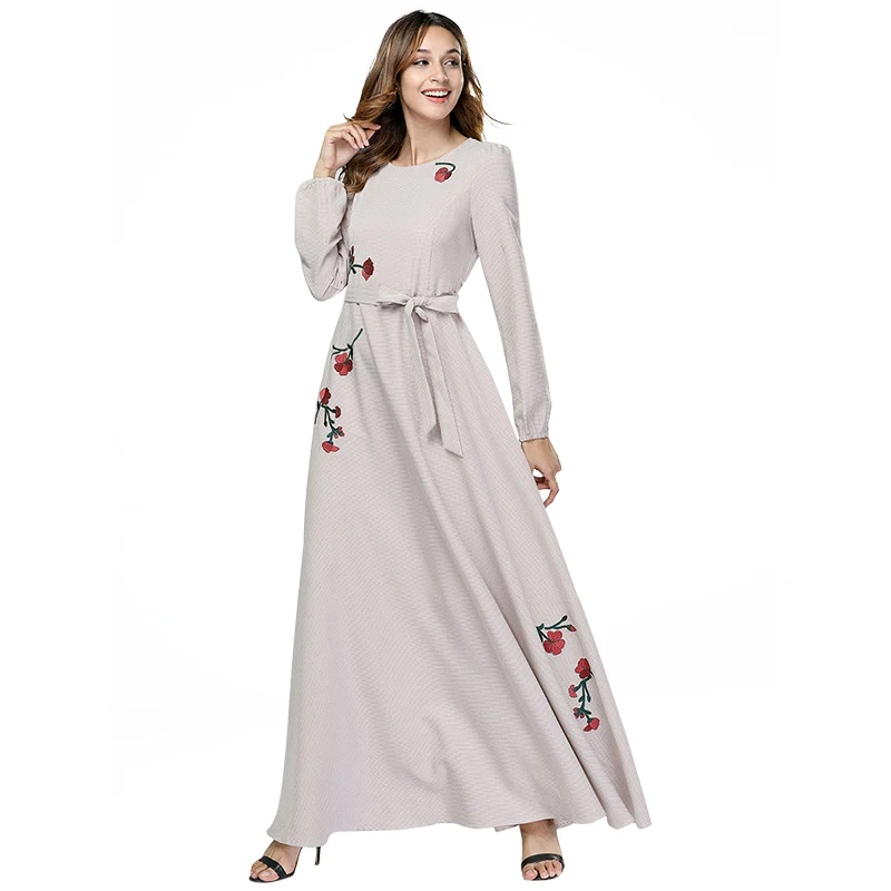 Для женщин s цветочный вышивка макси платье Высокое качество модные с круглым