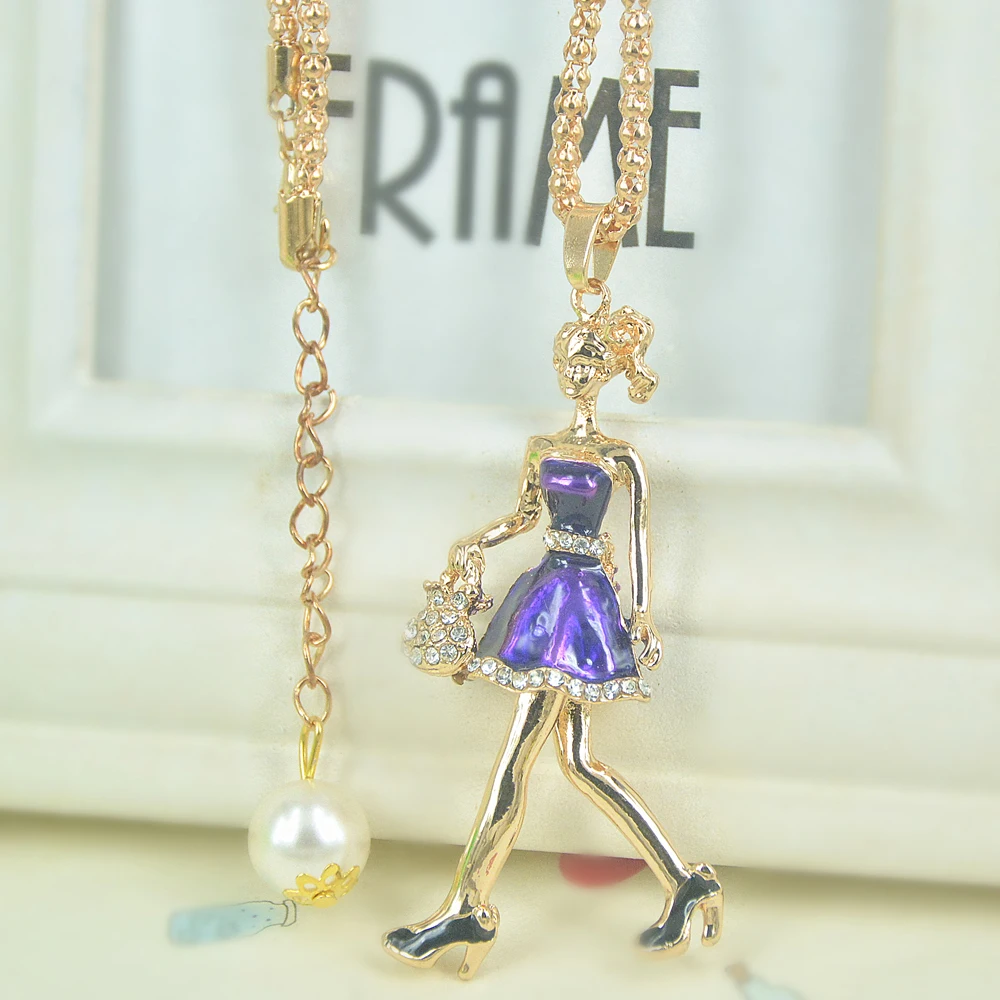 

New Office Lady Girl Bead Sweater Necklace Gift For Women Jewelry Long Pendant Necklace Rhinestone Chain Christmars ValentineDay