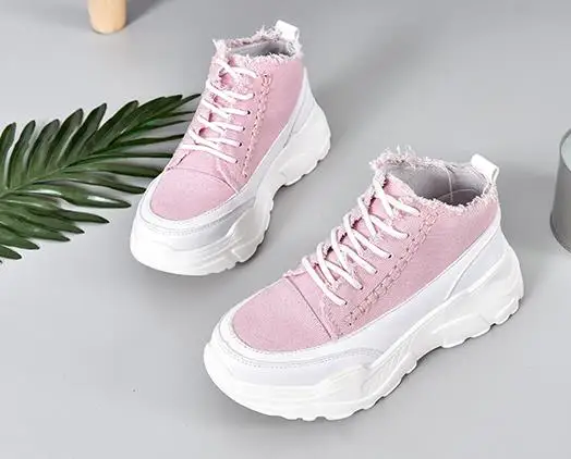 Розовый Брендовые дышащие женские кроссовки; tenis feminino; повседневная Летняя обувь белого цвета; женская обувь на толстой подошве; женская обувь на массивном каблуке - Цвет: Розовый