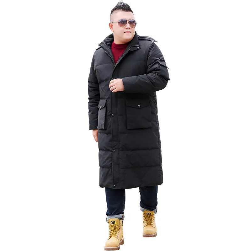 Мужская зимняя длинная куртка с капюшоном черная свободная теплая большого