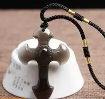Ice Rope necklace Прямая натуральный черный обсидиан резной крест счастливый кулон бусы ожерелье для женщины мужчины ручной резной подвески ювелирные изделия - Цвет камня: Ice Rope necklace