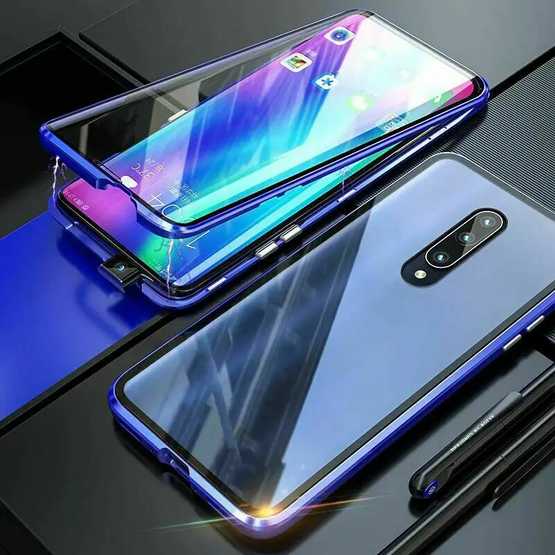 Для Oneplus 7 Pro Магнитный чехол спереди+ сзади двухсторонний 9 H закаленное стекло чехол для Oneplus 7 металлический бампер флип-чехол для телефона