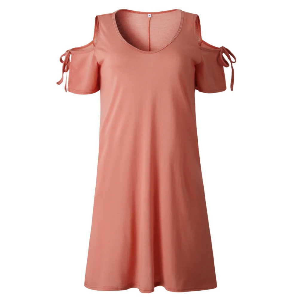 

Plus Size 3XL 2XL XL Sexy Cold Shoulder Mini Dresses Casual O Neck Short Sleeve Straight Women Summer Dresses Loose Solid Dress