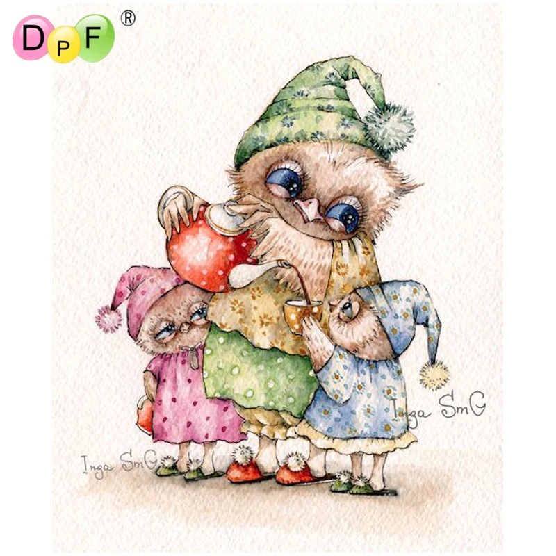 

Алмазная вышивка DPF, мультяшный рисунок Алмазная картина сова, вышивка крестиком со стразами, рукоделие, мозаика, полный квадратный 3D Декор ...