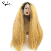 sylvia blonde ombre kinky straight synthetic lace front wigs with dark roots 260 density natural heat resistant fiber hair