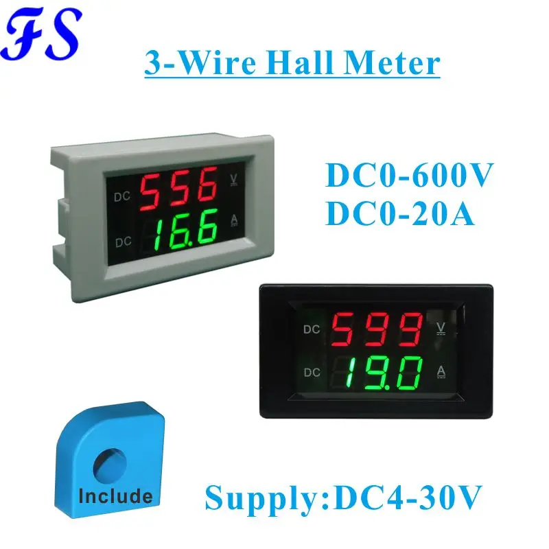 DC 600V 20A Мини цифровой вольтметр Амперметр измеритель напряжения тестер 0 39