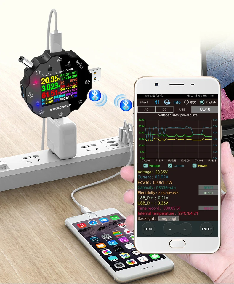 DC5.5 USB3.0 Тип-C тестер 6-Bit Высокая точность цифровой PD3.0 Вольтметр Амперметр Дисплей power bank метр для е-тестовая прикладная программа