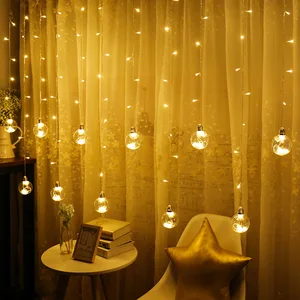 Рождественская гирлянда-занавеска с круглыми шарами для внутреннего окна, 3 м, 120 светодиодный, сказочный светильник для свадьбы, балкона, дома, праздничный садовый декор, 8 режимов