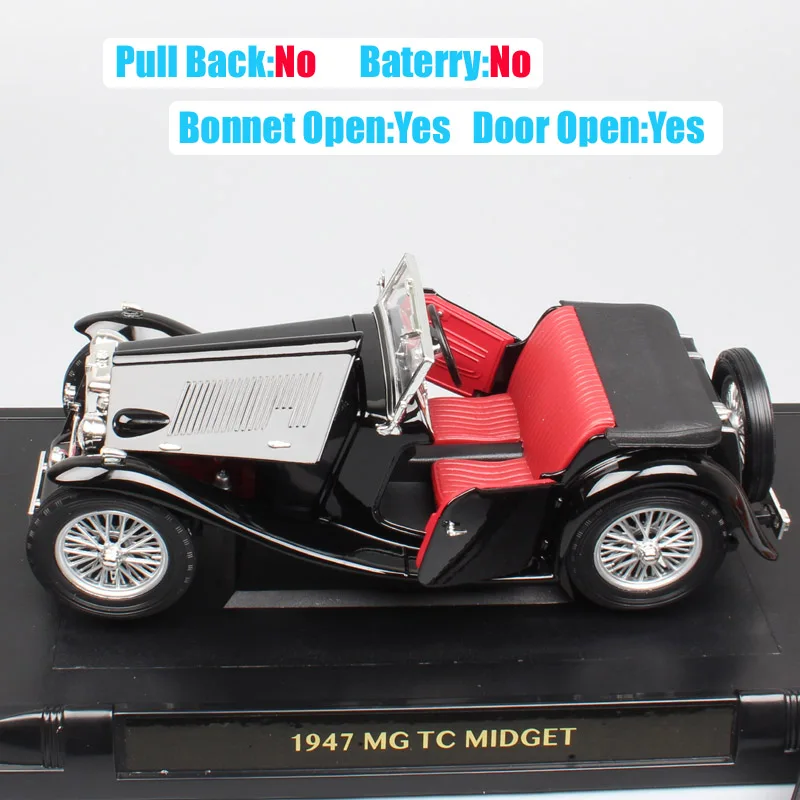 1/18 Big Scale brand classic 1947 MG TC MIDGET T-type sports vehicles seater convertible& diecast models cars toys for children