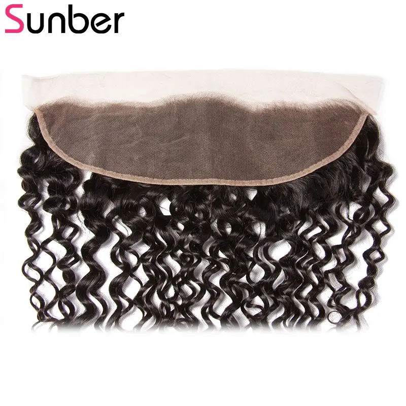 SUNBER HAIR Brazilian Curly Lace Frontal Remy Hair 13&quotx4&quot Free Part Pre-Plucked Human Closure Density 120% 10&quot-20&quot | Шиньоны