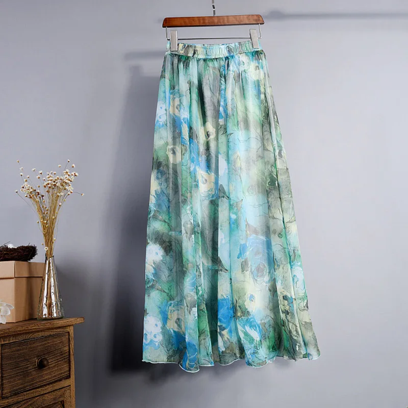 floral 21 Богемная шифоновая Женская юбка с цветочным принтом, плиссированная макси юбка с высокой талией, пляжные длинные юбки для женщин, летняя повседневная одежда для женщин - Цвет: floral 21
