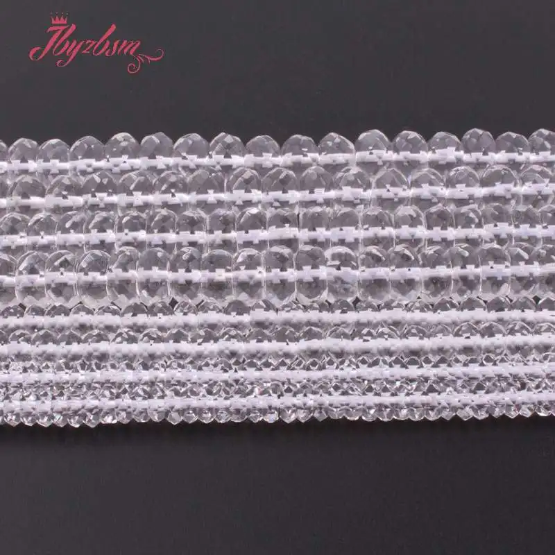 

3x6,4x8,2x4mm Faceted Rondelle Bead White Rock Crystal Quartz Natural Stone Beads For Necklace Jewelry Making 15" Free Shipping