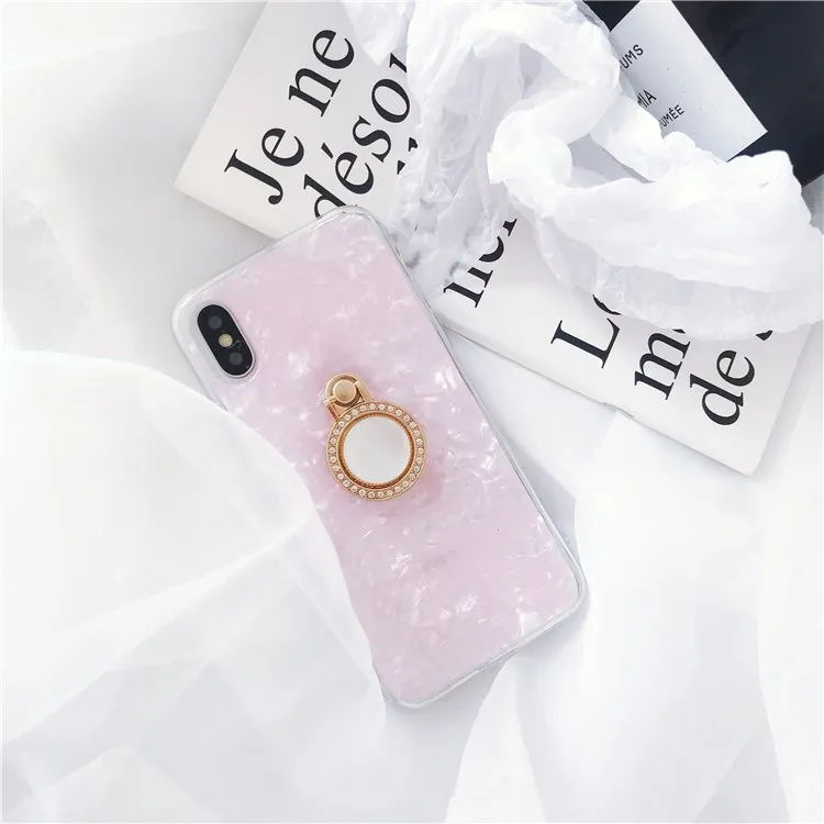 Wixcen Luxury Crystal Pink Shell Ring Holder Phone Case for Iphone 7 7plus 6 6s 8 X Glitter Soft Tpu Back Cover Fundas |