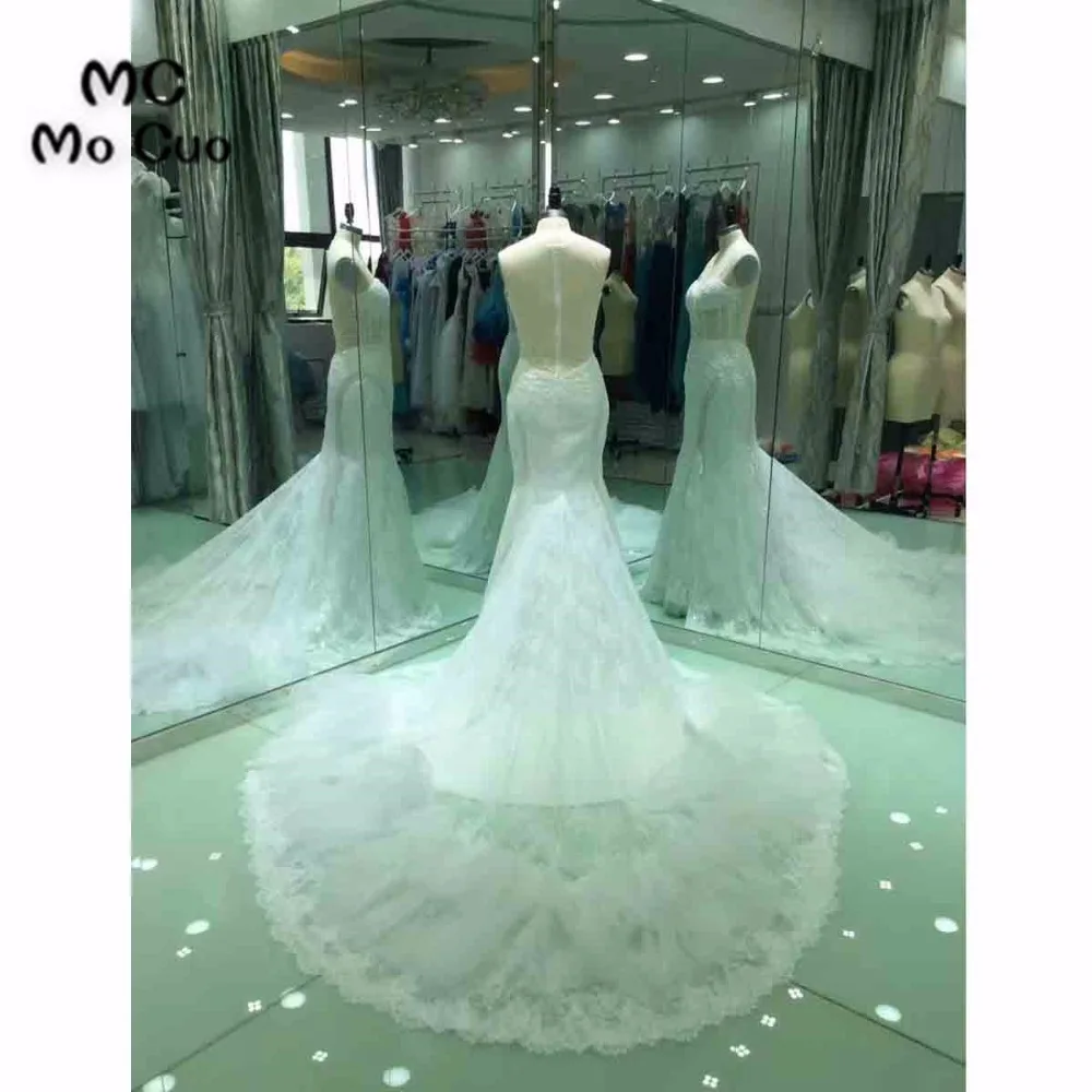Посмотреть хотя 2018 Роскошные свадебные платья русалки кружева бисером подсчет