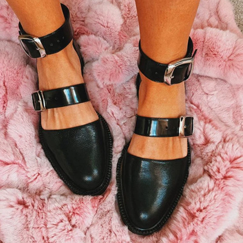HIBISMIX/Новинка года; Модные женские ботильоны; обувь с пряжкой buckle Strap Flats размера плюс; Разноцветные женские туфли на плоской подошве с круглым носком; 1337