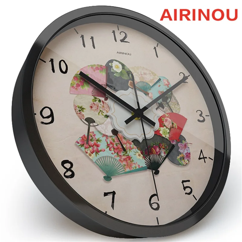 Airinou китайские настенные часы вентилятор с цветочным узором красочное