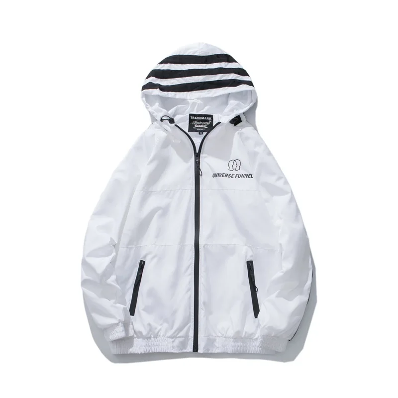 Мужская куртка в полоску с буквенным принтом на молнии капюшоном винтажная