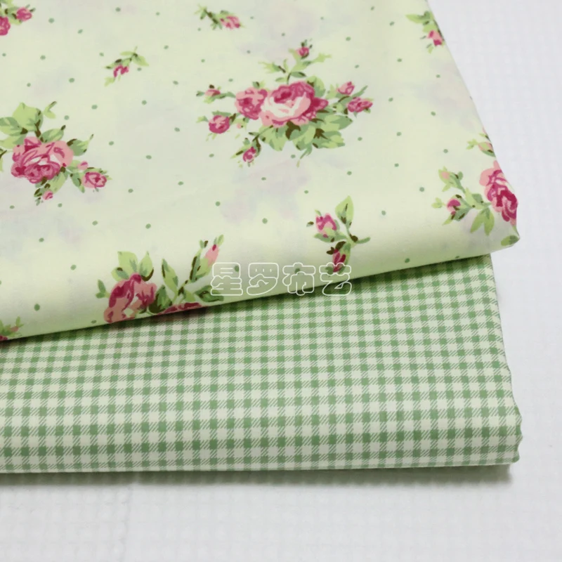 Бесплатная доставка 100% хлопок ткань в клетку с принтом зеленая роза модель AB для
