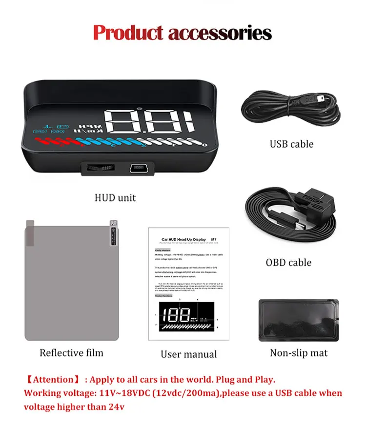 2019 Новый M7 GPS HUD автомобильный OBD2 проекционный дисплей повышенной скорости