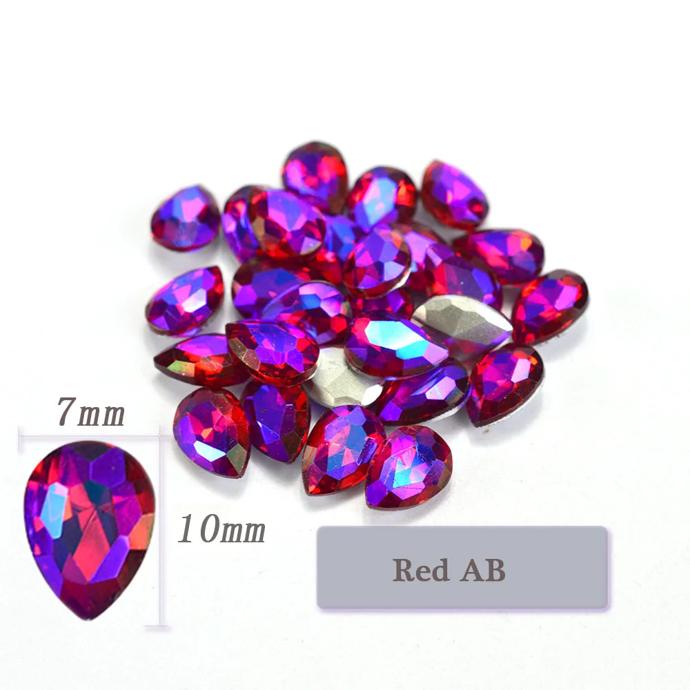 10 шт. Стразы ab Crystal блестящие женские серьги-гвоздики Miss Lady прямая цветная подвеска пламени Стекло украшения искусства ногтя серебро задняя 3D украшения JI103 - Цвет: Red  AB