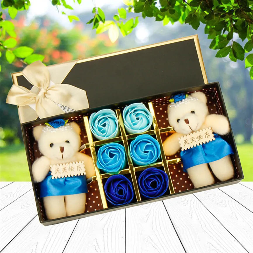 6 шт. романтическая Подарочная коробка с розовым мылом цветами и плюшевыми