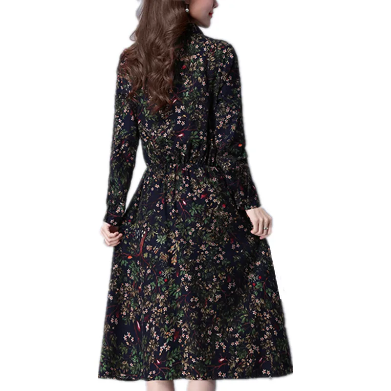 AZXCVBN 2017 женщин Новая Весна Горячая Dress Ретро Цветочные Хлопок Длинными Рукавами