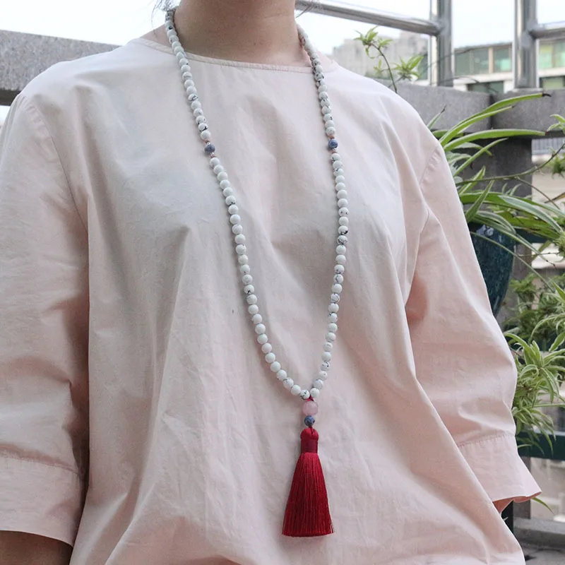 Ожерелье с бусинами Howlite Mala 8 мм спокойствие и папапала Йога 108 реальное ювелирное