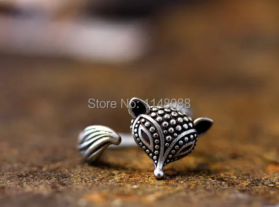 Регулируемое кольцо в стиле ретро с лисой Женское античном серебряного цвета