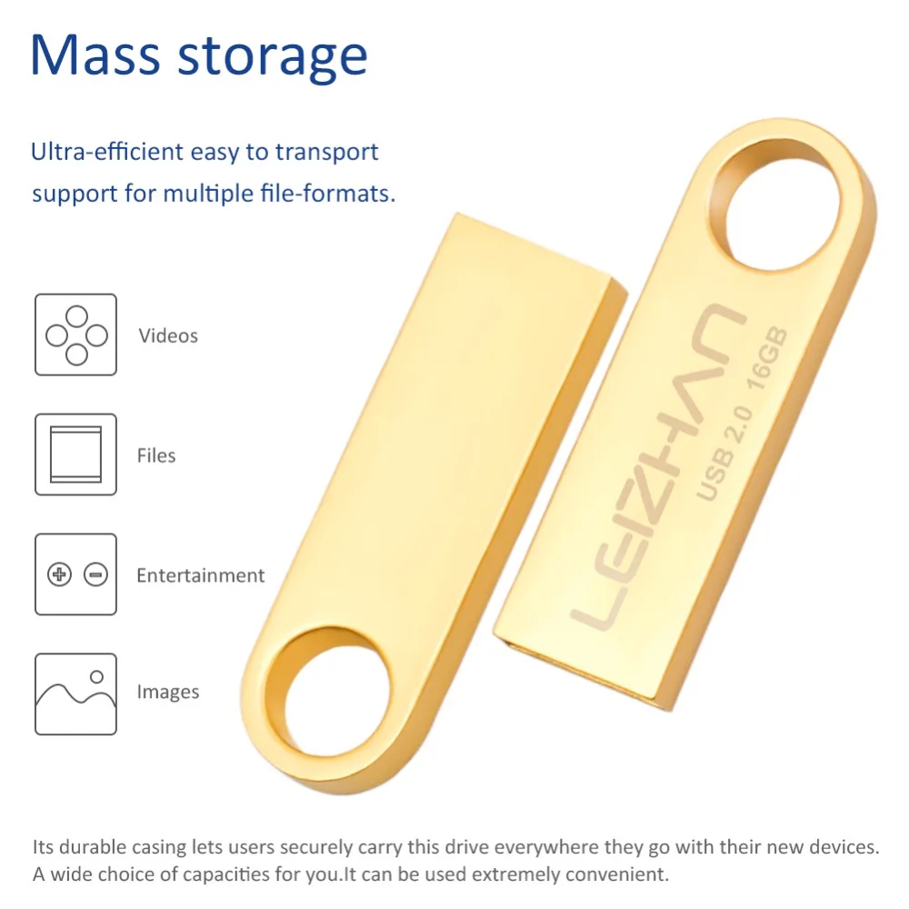 USB флеш накопитель LEIZHAN металлическая Флешка 2 0 64 ГБ 32 16 8 4 Гб водонепроницаемый