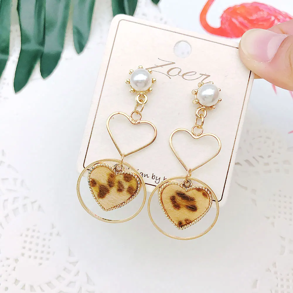 Japan and Korean Cute Sweet Leopard Print Love Heart Velvet Pearl Earrings for Women Girl Student | Украшения и аксессуары