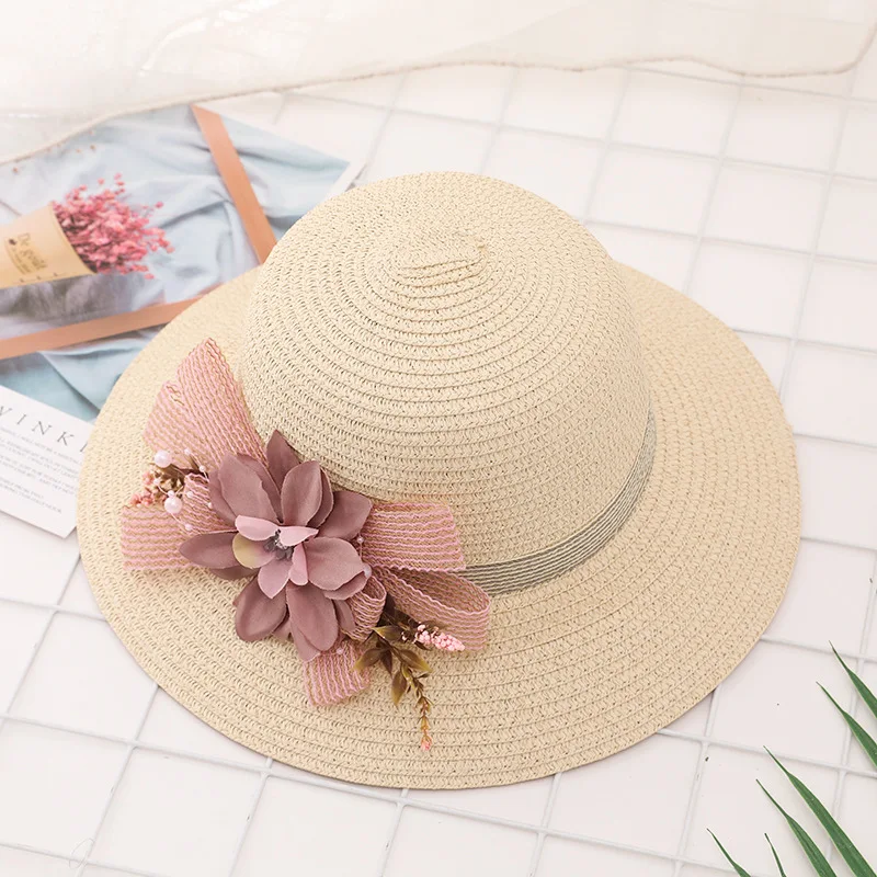 Женская пляжная шляпа с большим цветком элегантная Солнцезащитная жемчугом