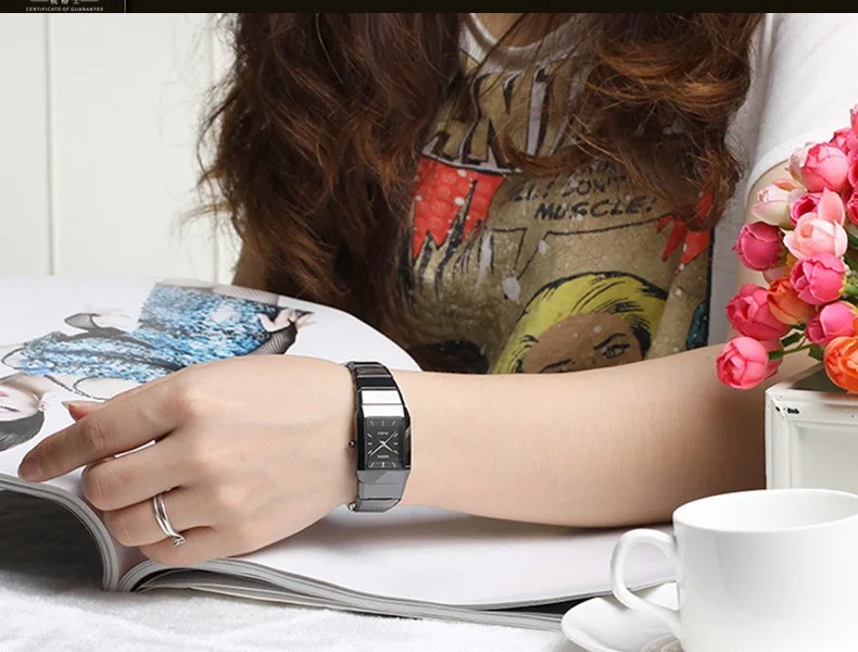 Роскошные керамические квадратные часы для женщин мужские парные Черные Мужские