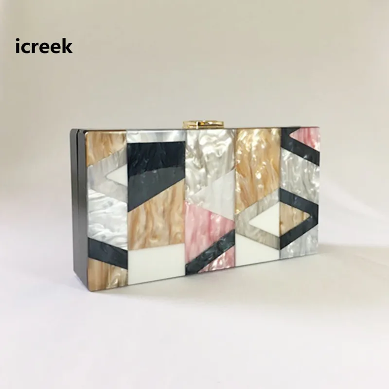Brand new lady messenger bag unqique acrylic geometric lattice patchwork handbag small patry Clutch purse mini cute evening | Багаж и