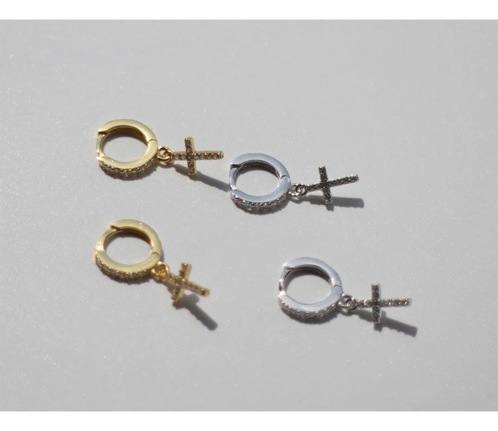 Серьги из стерлингового серебра 925 пробы, модные циркониевые кресты, Короткая подвеска, кольцо для ушей, милые дикие простые трендовые ювелирные изделия для девушек