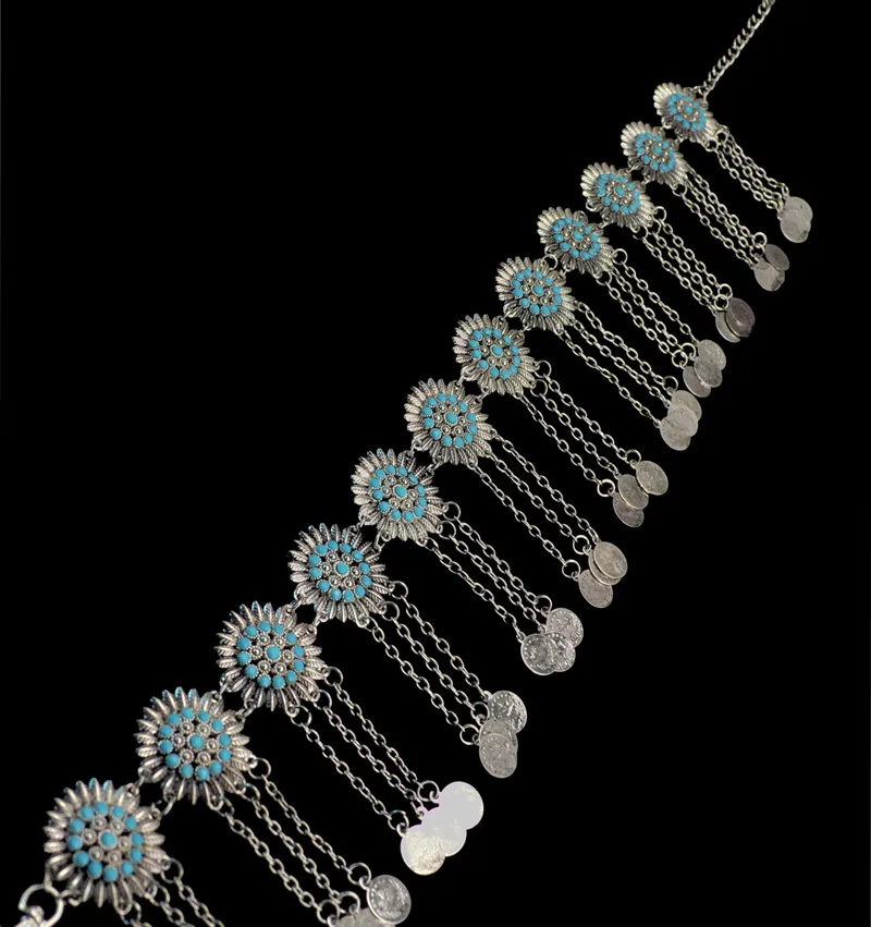 Цепочка на талию с кисточкой монеткой животом винтажная цветная металлическая