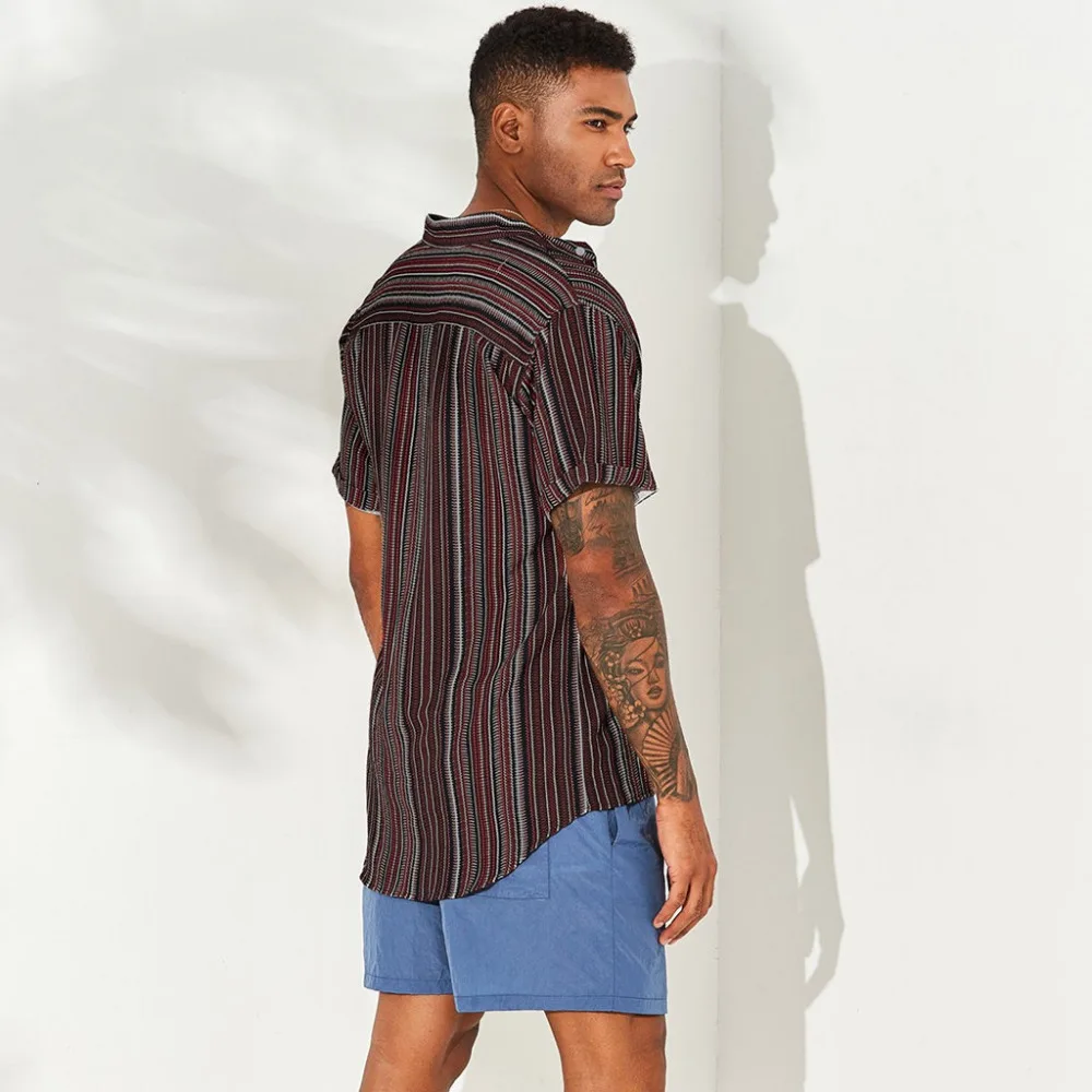 Мужская Летняя дышащая футболка в полоску с коротким рукавом и пуговицами | Спорт