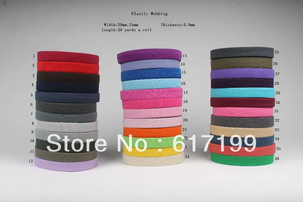 

wholesale 1"(2.5cm)wide 20 yards long a roll elastic ribbon webbing (36 colors)