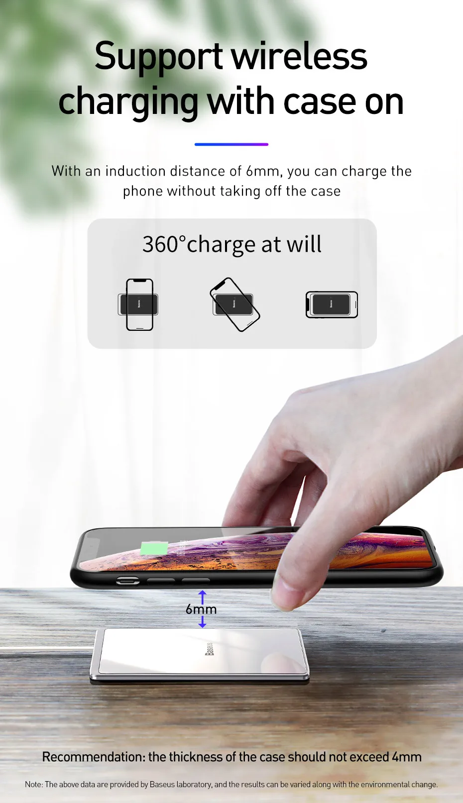 Ультратонкое Беспроводное зарядное устройство Baseus для iPhone Xs Max XR 8, портативное Быстрое беспроводное зарядное устройство 15 Вт для huawei mate 20 Pro P30 Pro