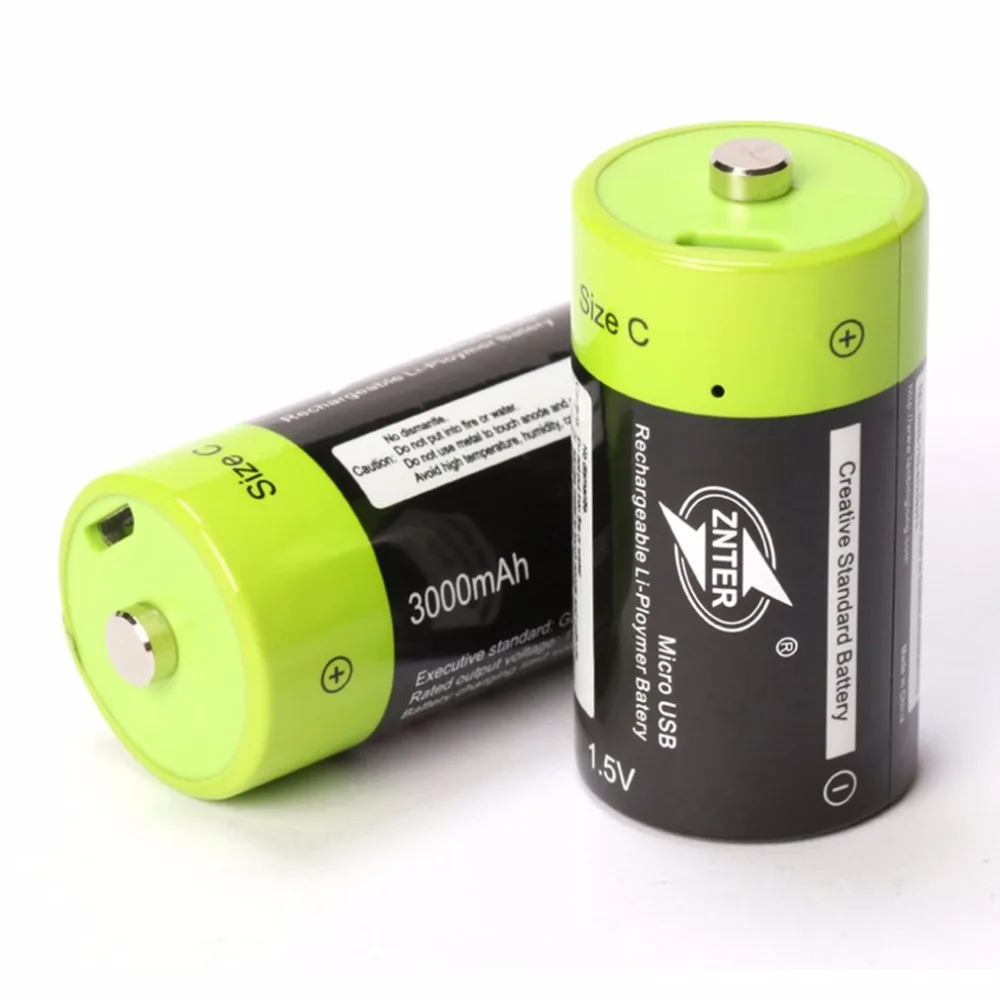 ZNTER 4pcs C Size 1.5V 3000mAh Rechargeable Lithium Polymer Battery Charged by Micro USB Cable Drop shipping | Электроника