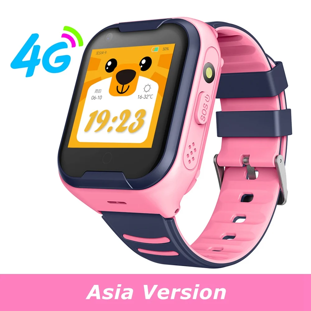 Pink Asia LEMFO, gps, Детские умные часы, 4G, поддержка sim-карты, вызов, SOS, полный сенсорный телефон, часы с камерой, водонепроницаемые, детские часы - Цвет: Pink Asia