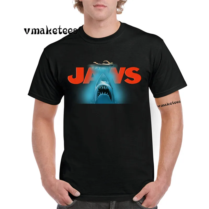 Jaws Movie Vintage Poster T-shirt O-Neck Short sleeves Casual Homme Hipster Shark T Shirt GMT712 | Мужская одежда