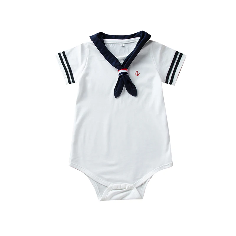 Детская одежда Темно Синяя Униформа белый комбинезон в полоску с рукавами