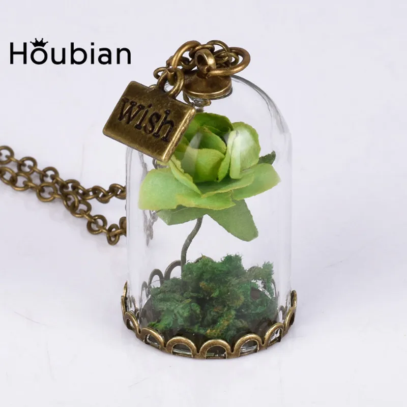 Хрустальный стеклянный флакон кулон с высушенным цветком ожерелье винтажное